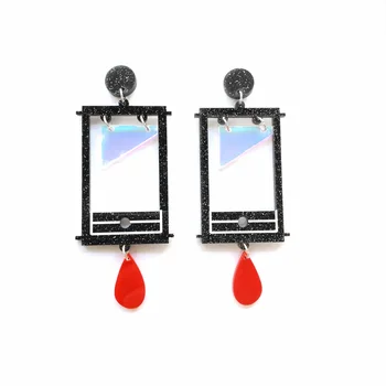 Funny Glitter Black Guillotine pendant Iridescent Chopper Blood Drop Acrylic Stud Earrings