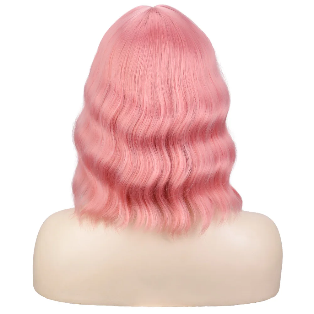 Wig Boxes Custom Logo Packaging Pink Wig With Bangs Short Wavy