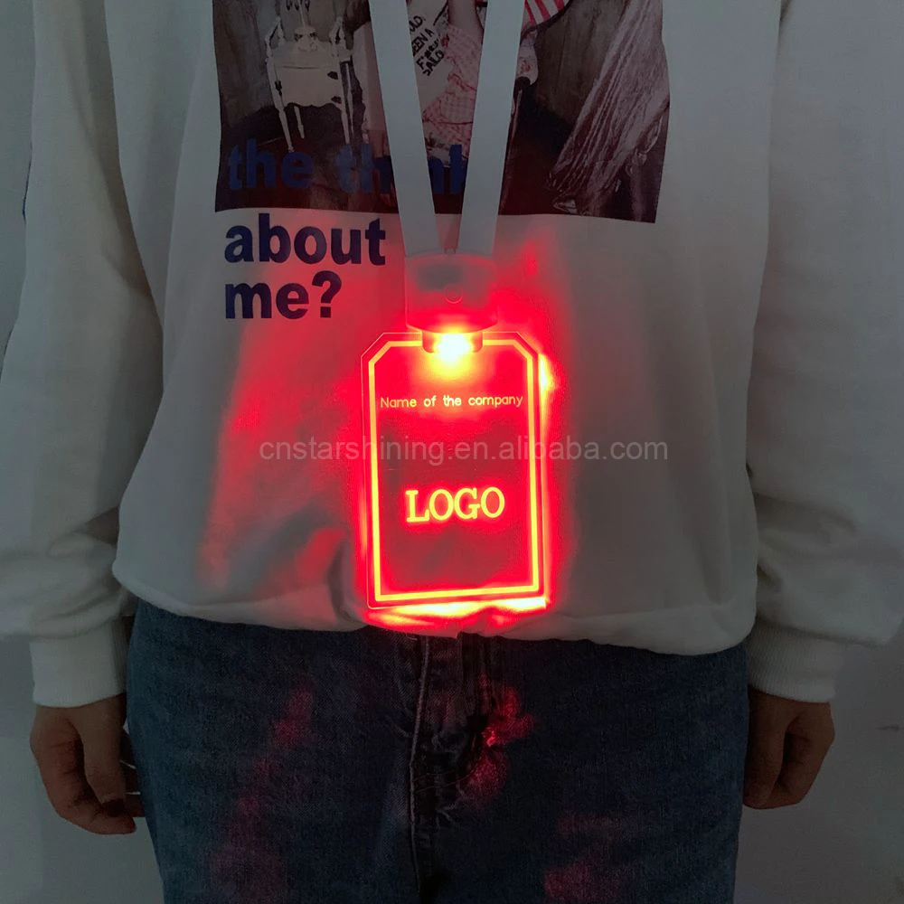 Factory OEM Laser Engraved LOGO Customized Shape Colorful Light up Acrylic ID Card Holder LED Lanyard
