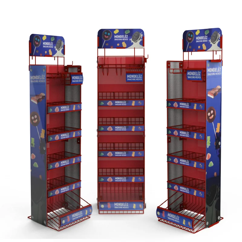 Bevis Customized Metal Movable Roller Layer Snack Display Rack for Convenience Stores or Supermarkets