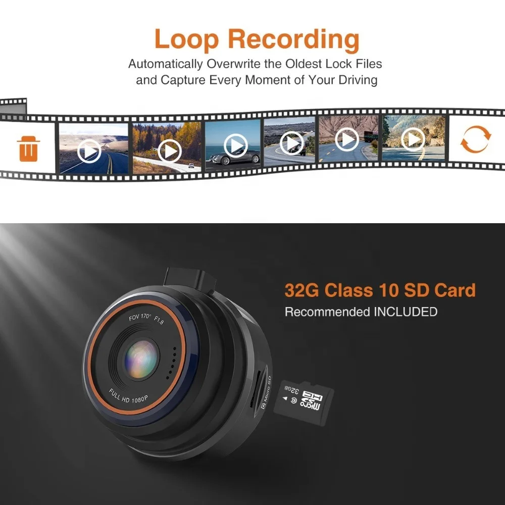 
 Автомобильный видеорегистратор ThiEYE, HD, 1080P, Wi-Fi, G-датчик, угол обзора 170 градусов  