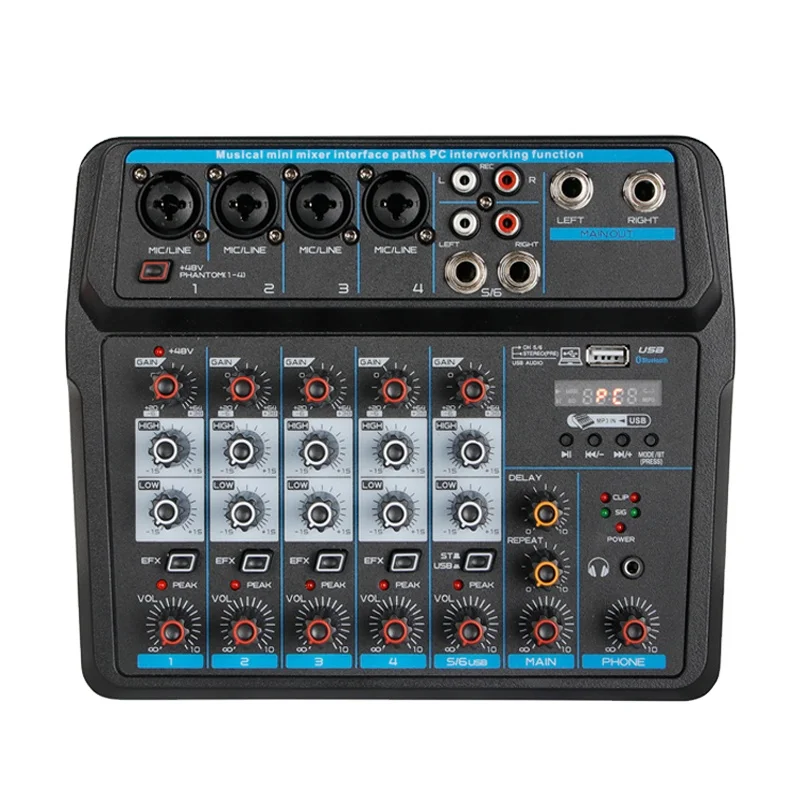 Depusheng U6 Mini Audio Mixer - 6 Channel USB Mixing Console for
