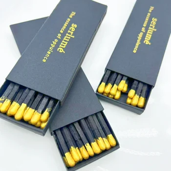 Hot Sale Custom Black Luxury Matches For Candles In Bulk Slender  Gilded Long Matches Custom  Box With Matches