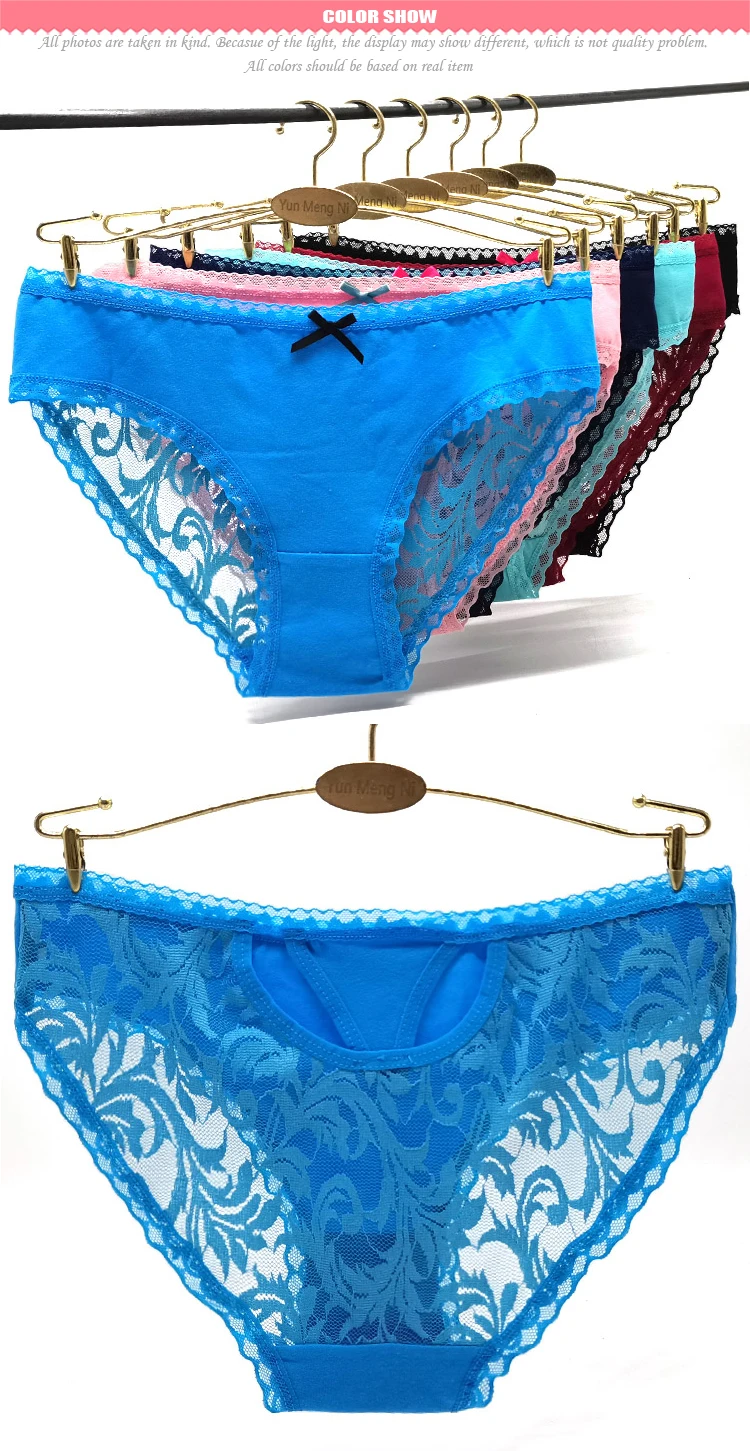 Custom Logo Lady Briefs Cotton See Through Lace Lingerie Sexy Ladies