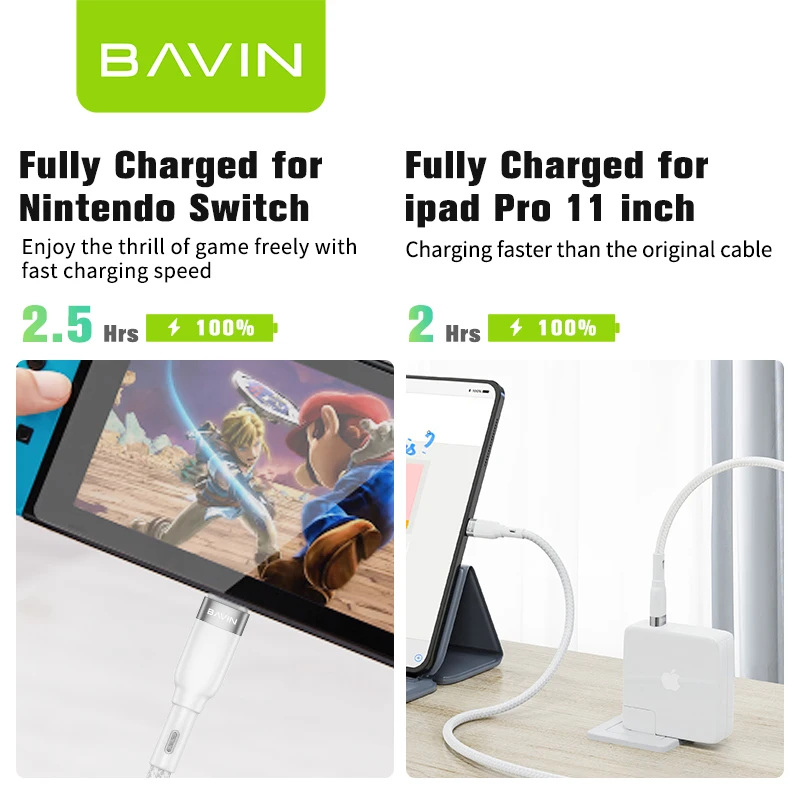 BAVIN CB229 Type C to Type C Quick Charge Usb C Cables 5a Charging Cable Nylon Braided 100W 5A Fast Charging Data Usb Cable