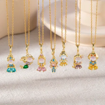 Fashion Ins Style Color Zircon Fairy Tale Princess Girl Cartoon Sweet Charms Necklace Accessories Jewelry