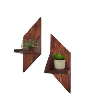 Customized Wood Wall Decor Modern Small Solid Pine Wooden Geometric Floating Plant Shelf