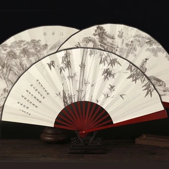 Folding Fans Handheld Elegant Antique Style Hand Fan Foldable Calligraphy Ink Painting Chinese Accessories Oriental Deco