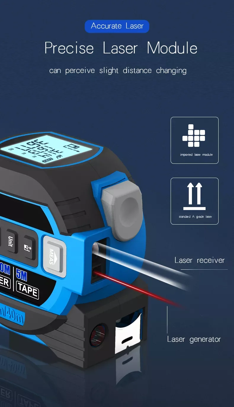 Laser Distance Meter 3 in 1 with 5mTape 40m/60m Laser Measure & Laser Cross