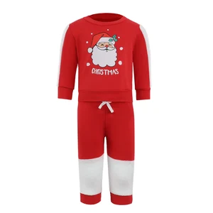 New Autumn Winter Neutral Color Matching Christmas Print Sweatshirt Cuffed Trousers Boys Clothing Set