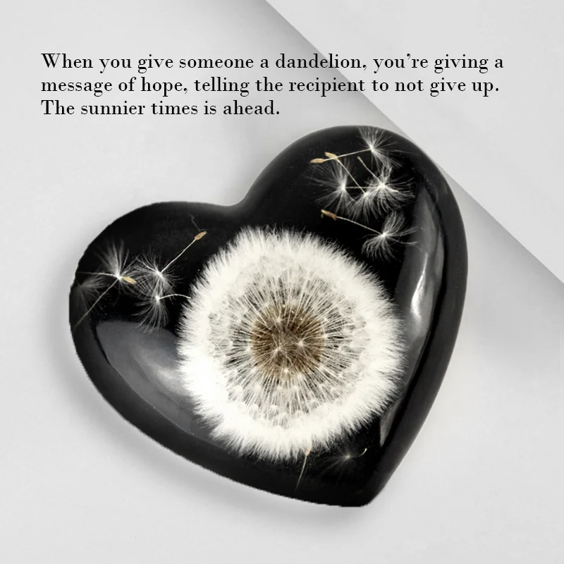 Real Dandelion clear Resin Heart Shape Office Home Interior Bedside Desk Tea Table Bookshelf Decorative Items Desktop Decoration