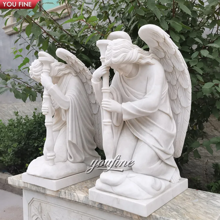 Outdoor Life Size Hand Carved Natural Stone Marble Angel Statue
