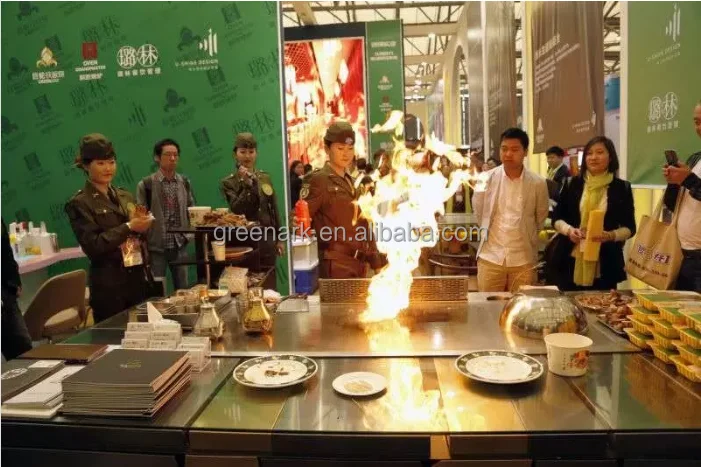 1.6m 8KW Gas Teppanyaki Grill Table with 8 Seats and Lower Exhaust for Commercial Use