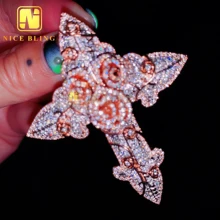 NEW ARRIVAL 3d Rose Cross Pendant moissanite Pass Diamond Tester iced out Pendant Religious Jewelry Moissanite Hip Hop Pendant