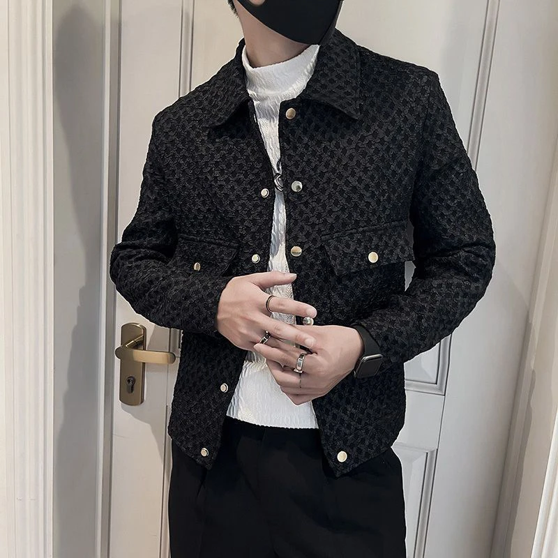 Walf Chec Fashion Lapel-up Spring Autumn Retro Men Casual Cargo Jacket Solid Color Loose Male Outerwear_voghion.com
