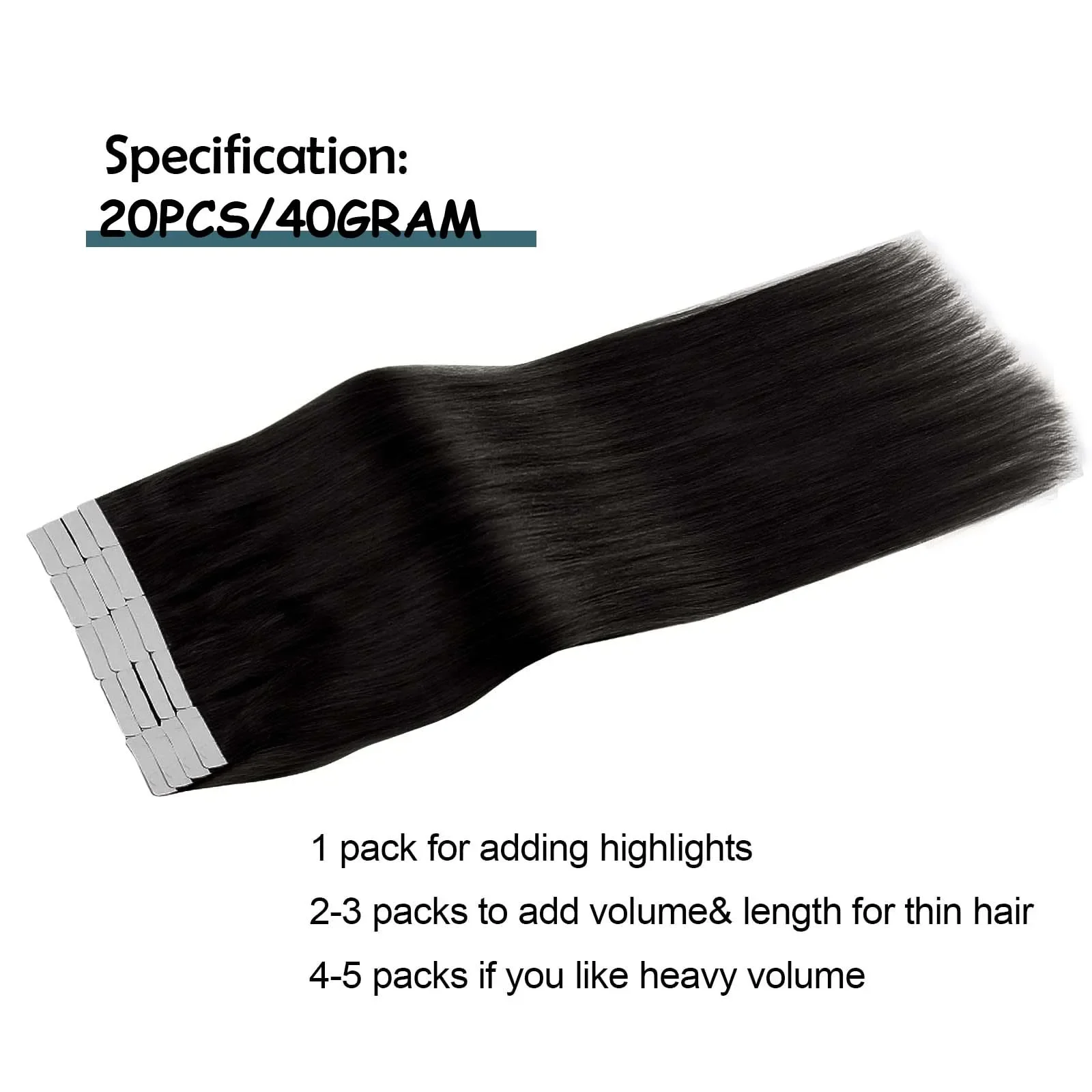 Jet Black ίσια ταινία σε επεκτάσεις μαλλιών, αόρατη ταινία άνευ ραφής, σε υφάδι δέρματος επεκτάσεων ανθρώπινης τρίχας για γυναίκες_voghion.com