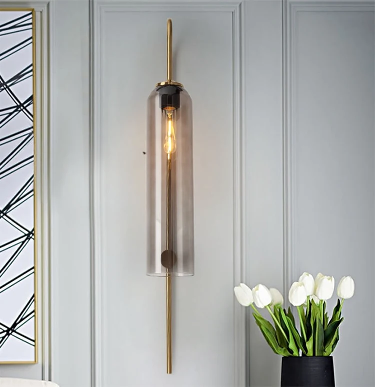 Modern Design Nordic Decorative Gold Metal Blue Glass Bathroom Wall Lamp