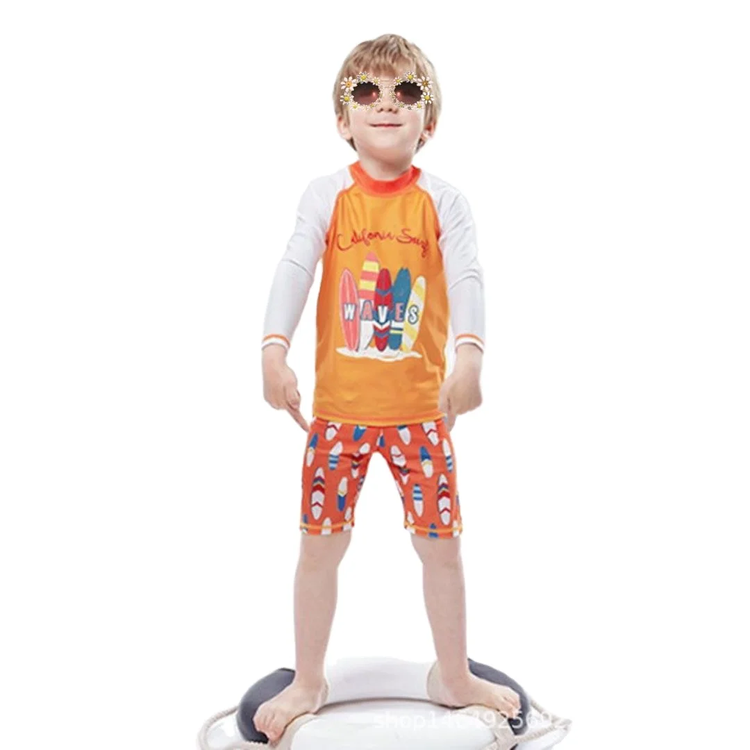Пляжный костюм для мальчиков, комплект из трех предметов, купальный костюм для детей с персонажами из мультфильмов, для мальчиков, одежда для купания, детские плавки для плавания купальник