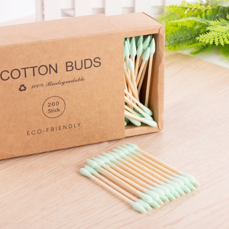 Custom Coton Tige Wooden Stick Baby Cotton Ear Buds Bamboo Makeup Remover Cotton Swabs