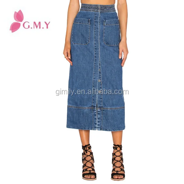 Latest Design Skirts Long Denim Skirts Elastic Waist Opening Open Fork Hem OEM Jeans Wholesale