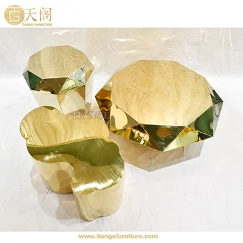 Luxury Furniture Geometric Shape Antique Brass Metal Hexagon Coffee Table