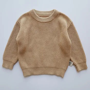 RTS Autumn Winter Solid Color Children Round Collar Long Sleeve Pullover Tops Kid Knitted Sweater