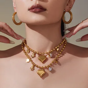 Fashion 5A Zircon Big Love Heart Hollow Clavicle Necklace 18K Gold Plated Minimalist Women's Environmentally Friendly Stainless