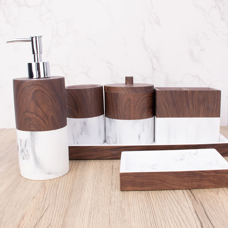6 Piece Bathroom Accessory Set Marble Bathroom Accessories Set With ...