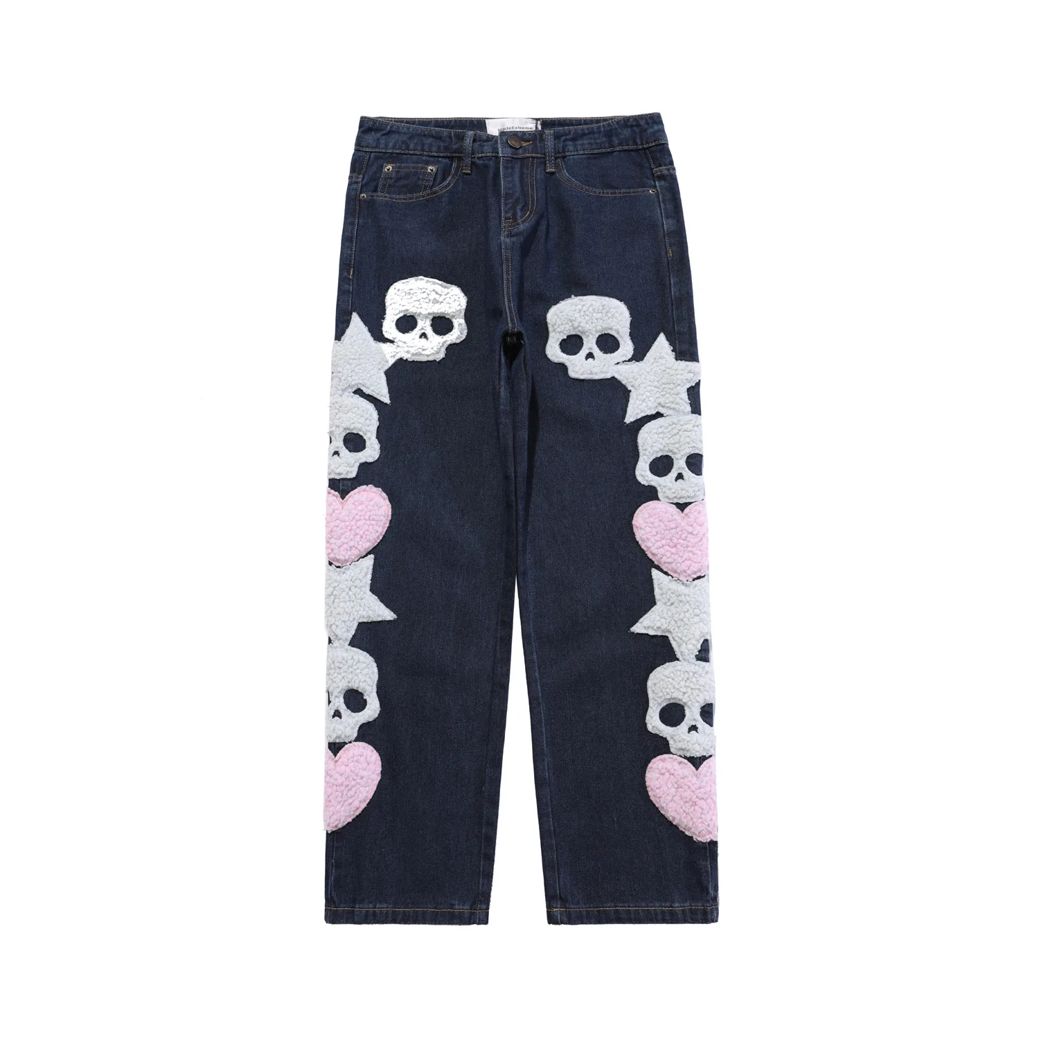 Hip Pop Skeleton Chenille Embroidery Casual Custom Denim Pants Fabric Male Denim Jeans Man Men's Jeans Men