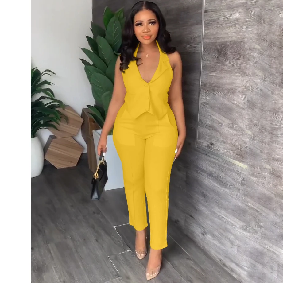 Fs10118d Women's Casual Solid Color Vest Two Pieces Pants Sets Buy Solid Color Vest,Two Pieces