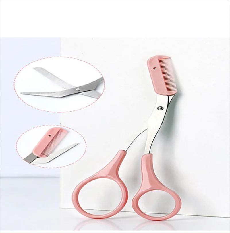 Stainless Steel Eyebrow Trimmer Scissor with Comb Beauty Makeup Tools for Women