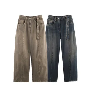 Foreign Trade Wholesale New Women's Loose Streetwear Winter Old Low Waist Straight-leg Denim Jeans