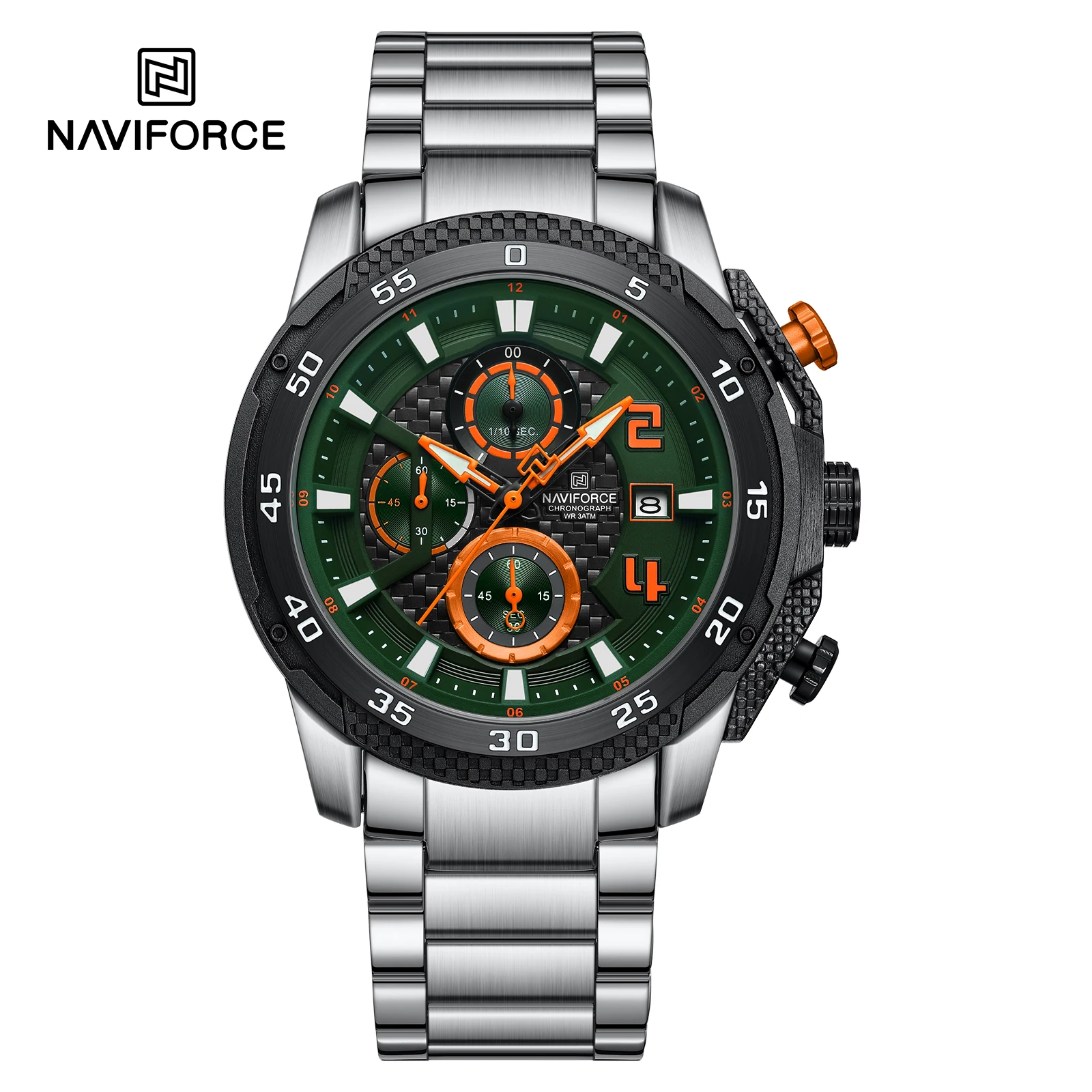 NAVIFORCE 8047 Men Watch Sport Top Brand Luxury Chronograph Date Original Wristwatch Stainless Steel Watches Quartz Male Clock
