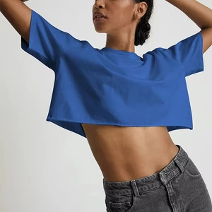 New Arrivals Custom Logo Short Sleeves Crop Top Round Neck Fashion Women Blank Cotton T-Shirts