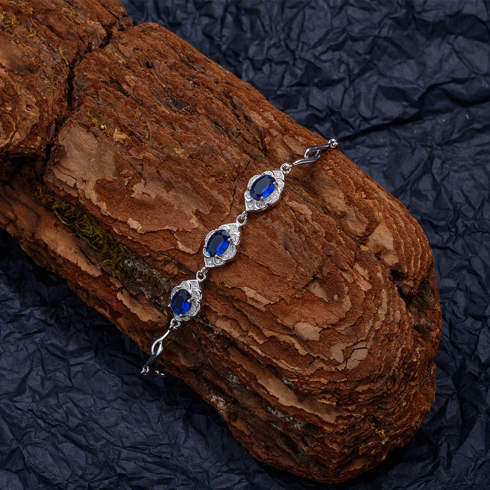 Bracelet En Argent 925 Avec Cyanite Et Saphir - Taille Ovale - Neuf Sans Boîte