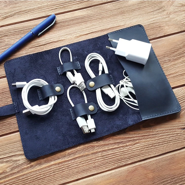 Leather Cord Organizer Personalized Cable Organizer Charger Organizer Earphone Holder Cord Roll Travel Case Usb Holder