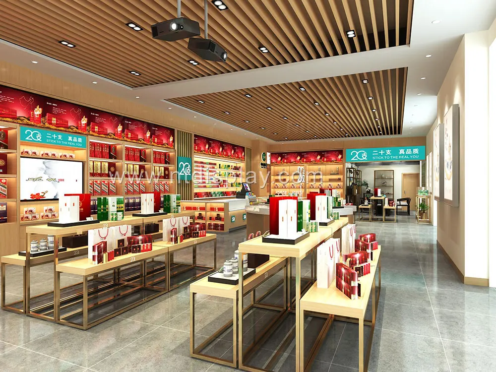 Retail Wine Shop Interior Design Decoration Wine Tobacco Store Custom Shop  Wooden Metal Shelf Rack Wine Display Cabinet