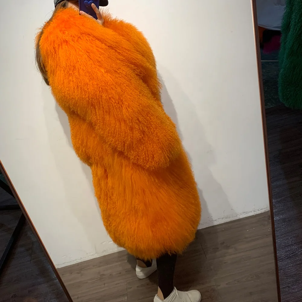 Sheep Fur Coat Long Women Natural Fur Cloth Real Lamb Fur Jackets Long