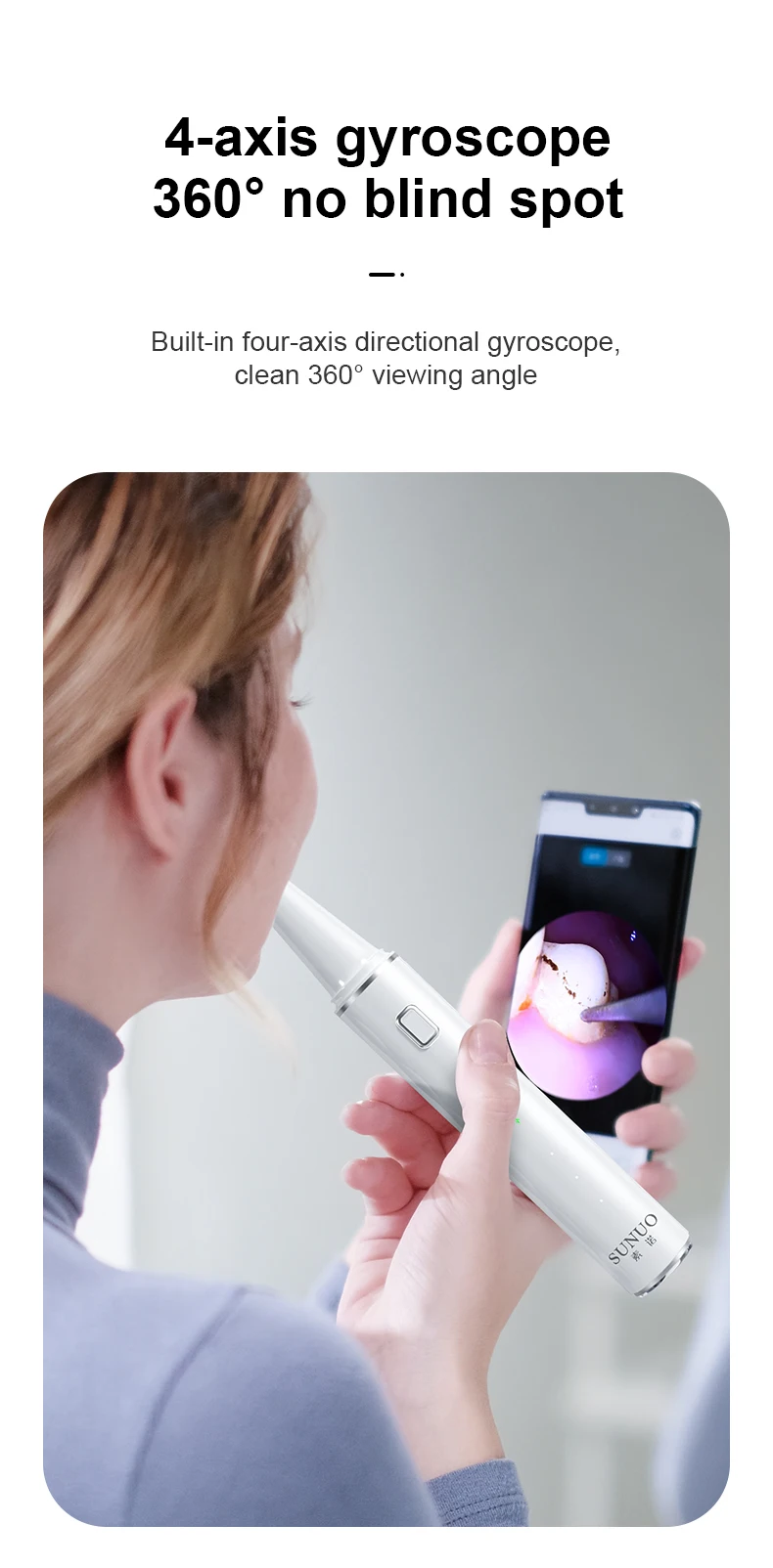 Sunuo T12 2021 New model wifi IPX7 42kHz visual ultrasonicelectric tooth dental calculus remover with camera