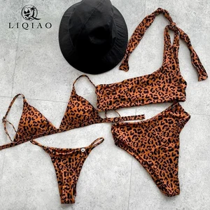 Orange Leopard Print Breathable 2-Piece Swimwear Assortment with Custom Logo Beachwear