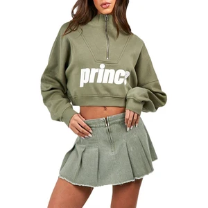 Custom Front Zipper Crop Jacket Women Cotton Pullover Print Sweatshirt