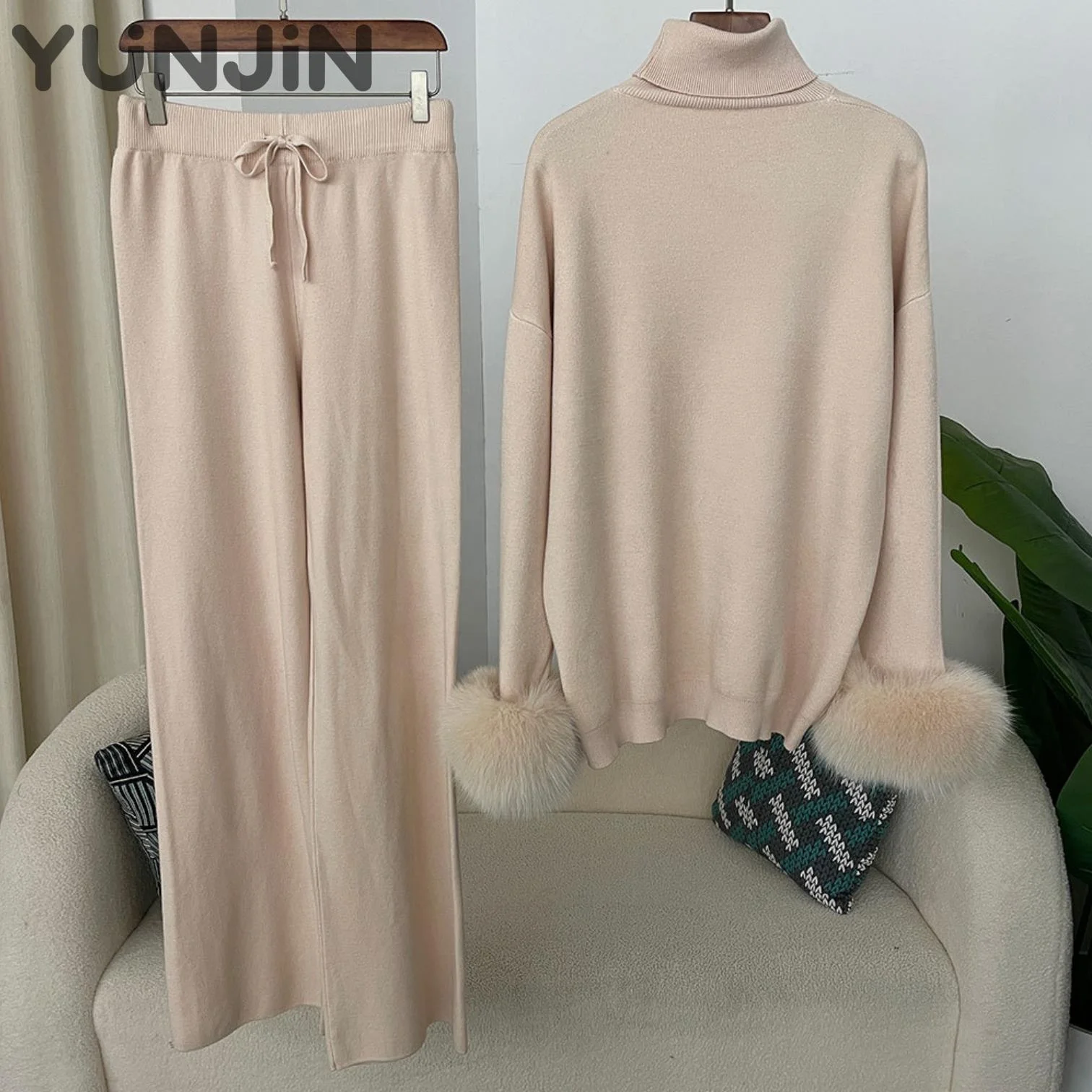 Luxury Design Women's Real Fox Fur Trim Knit