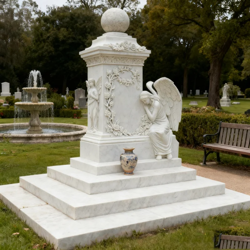product bianco carrara marble tombstones and monuments with angel  heart shape headstone design for cemetery white marble tombstone-3