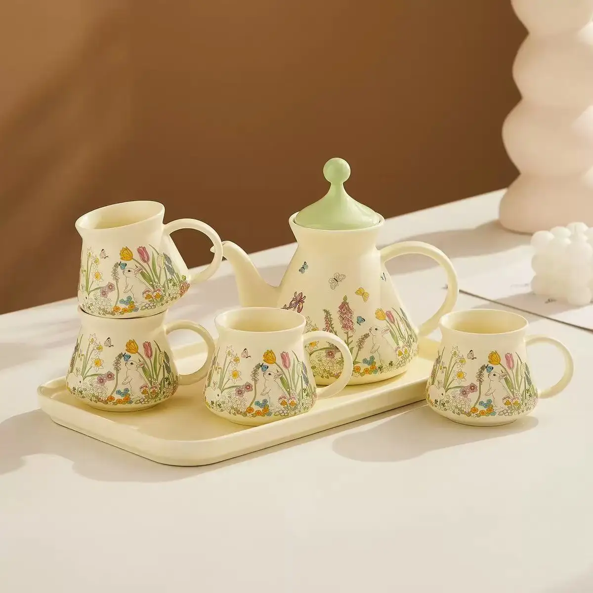 M Ceramic Teapot and Cup Set Perfect Birthday Gift for Tea Lovers Cartoon Princess Heart Alice in Wonderland Teapot Mug Set