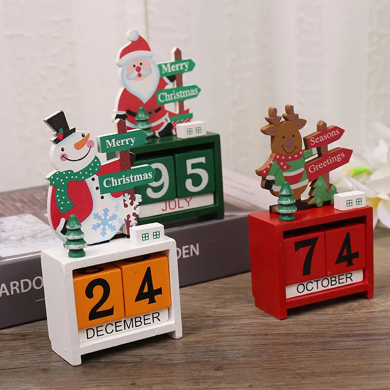 PUSELIFE Wooden Desk Advent Calendar Custom Christmas Wood Desk Countdown Block Cubes Calendar Stand Perpetual Calendar Cubes