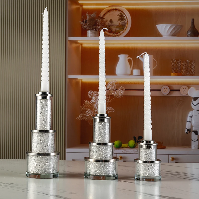 Contains Broken Diamonds Three-layer Cake Shape Birthday Home Art Wedding Decoration Crystal Candlestick