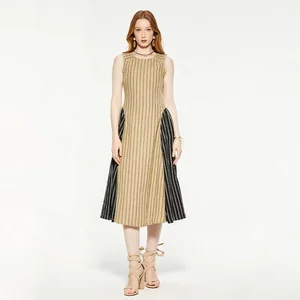 Women's Woolen Knitwear Sleeveless Asymmetrical Long Natural Waist Breathable Knee-Length O-Neck High Slit Straight Autumn Tank