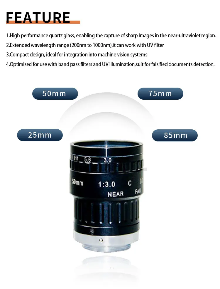 Manual iris F-Mount 1&quot; 78mm Fixed Focal Length F3.8 Cover 190 