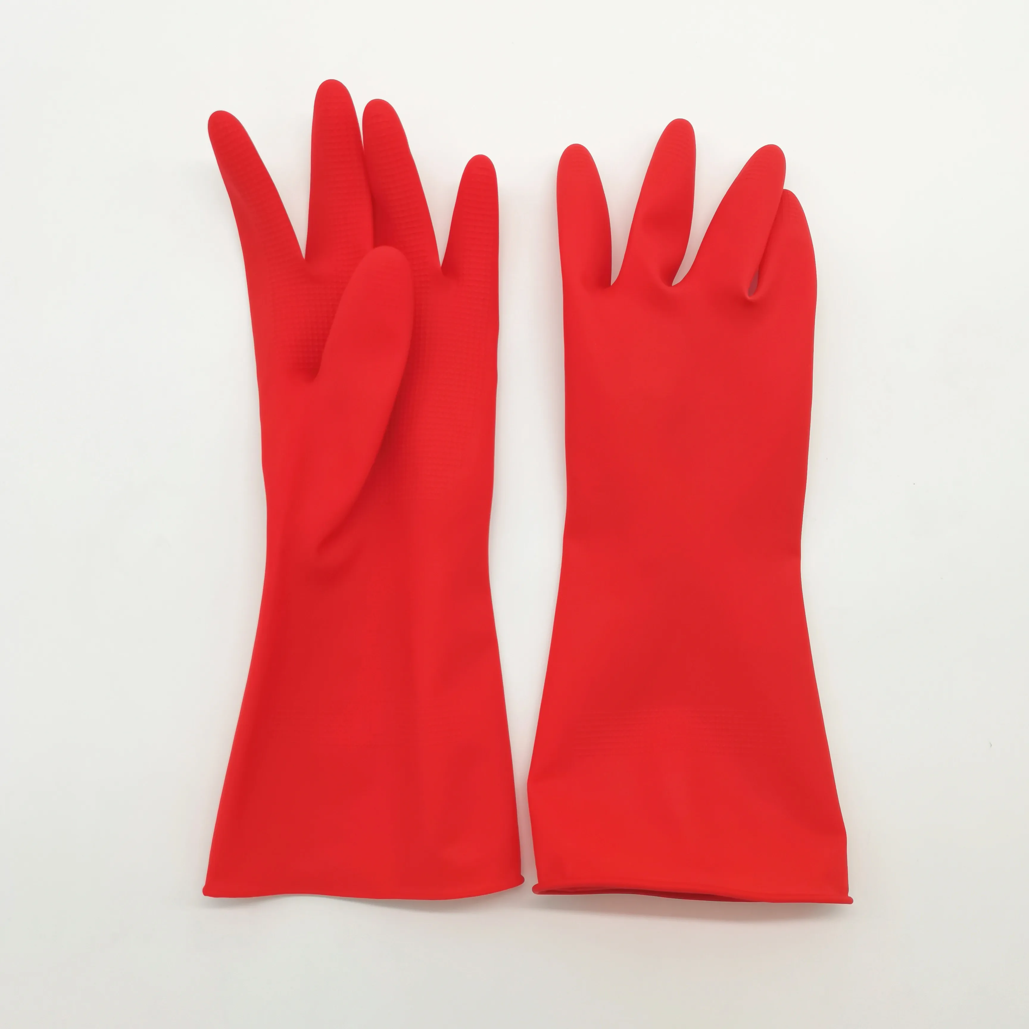 Factory OEM 30cm Red Washing Cleaning Room Kitchen Garden Flocklined Household Latex Rubber Gloves