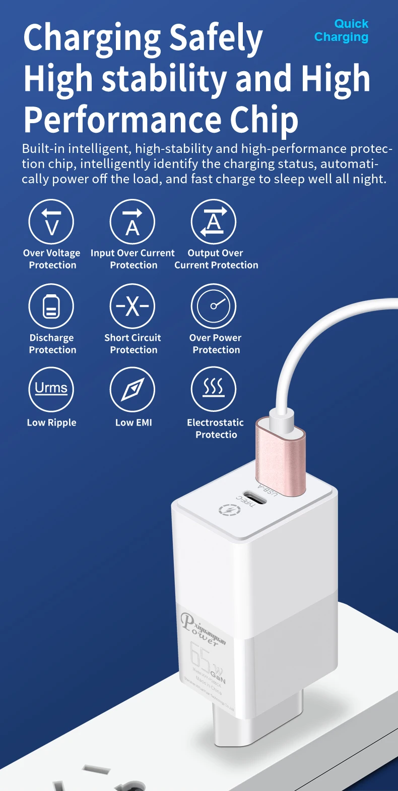 65w fast charger with gan tech eu plug for xiaomi mi 65w eu wall charger pps gan for apple android